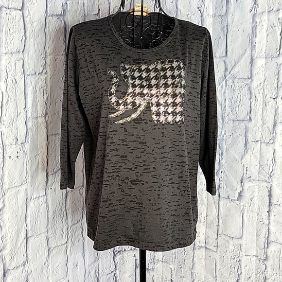 ISAAC'S DESIGNS Alabama‎ Black and Silver Beaded Elephant Blouse Medium - Picture 1 of 5